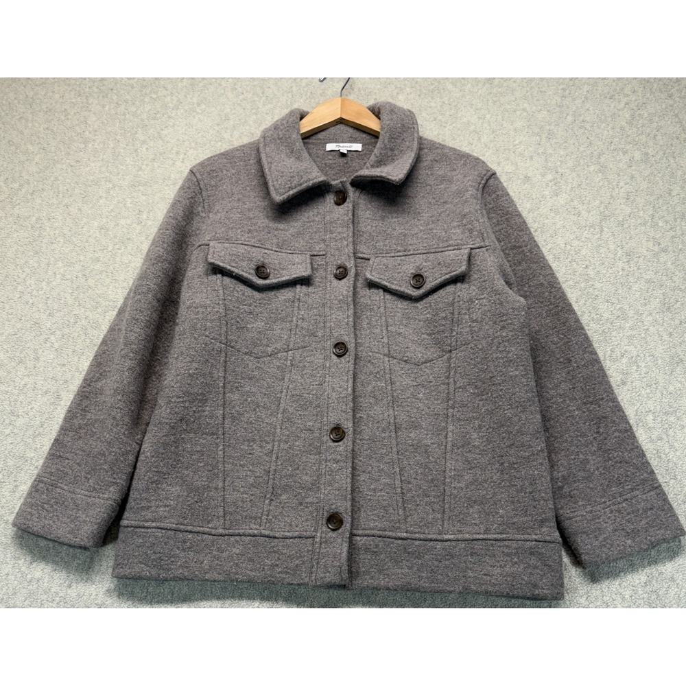 Madewell Womens Boiled Wool Bridgman Sweater Jacket Heather Gray Flap Pocket‎ S